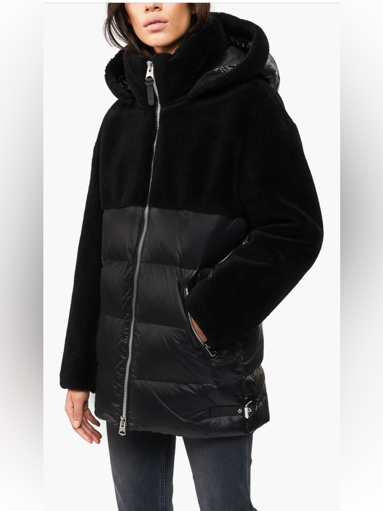 Mackage Junia Black Down Puffrr Jacket Mixed Media Hooded Coat